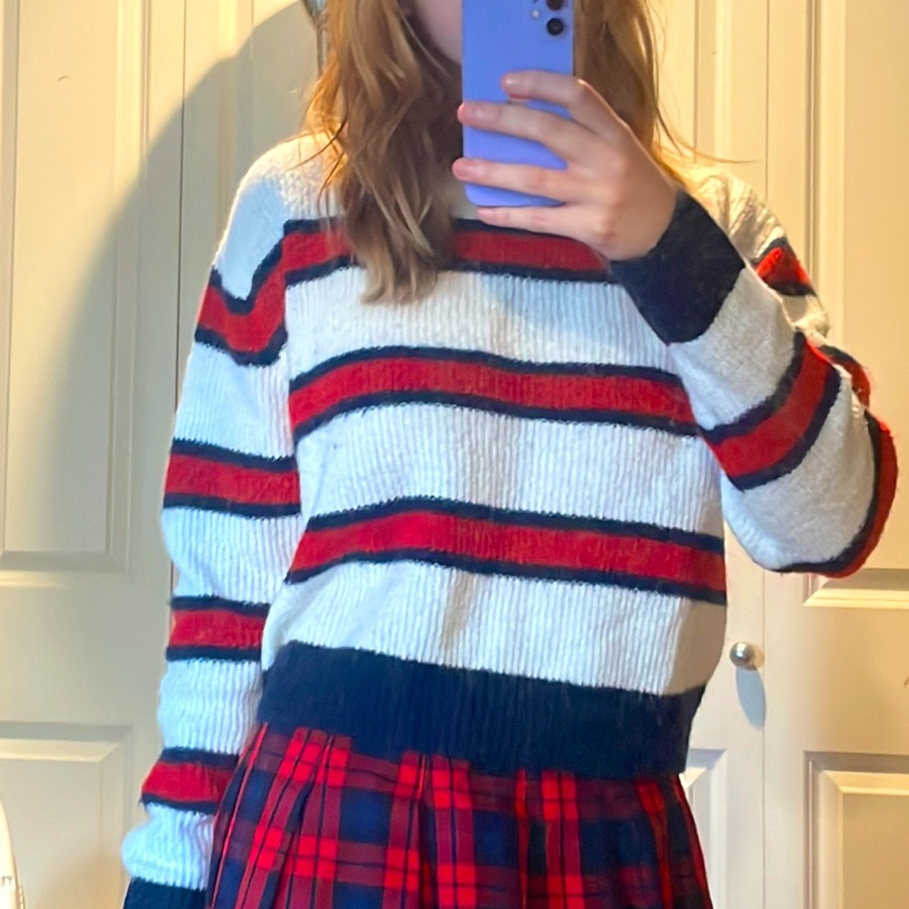 Small Divided Red, White and Blue Sweater